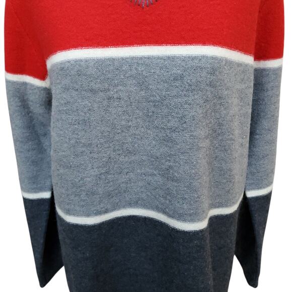 Vintage Pendleton Red Gray Wide Stripe Merino Wool Sweater Whipstitch V-neck M - Picture 4 of 13